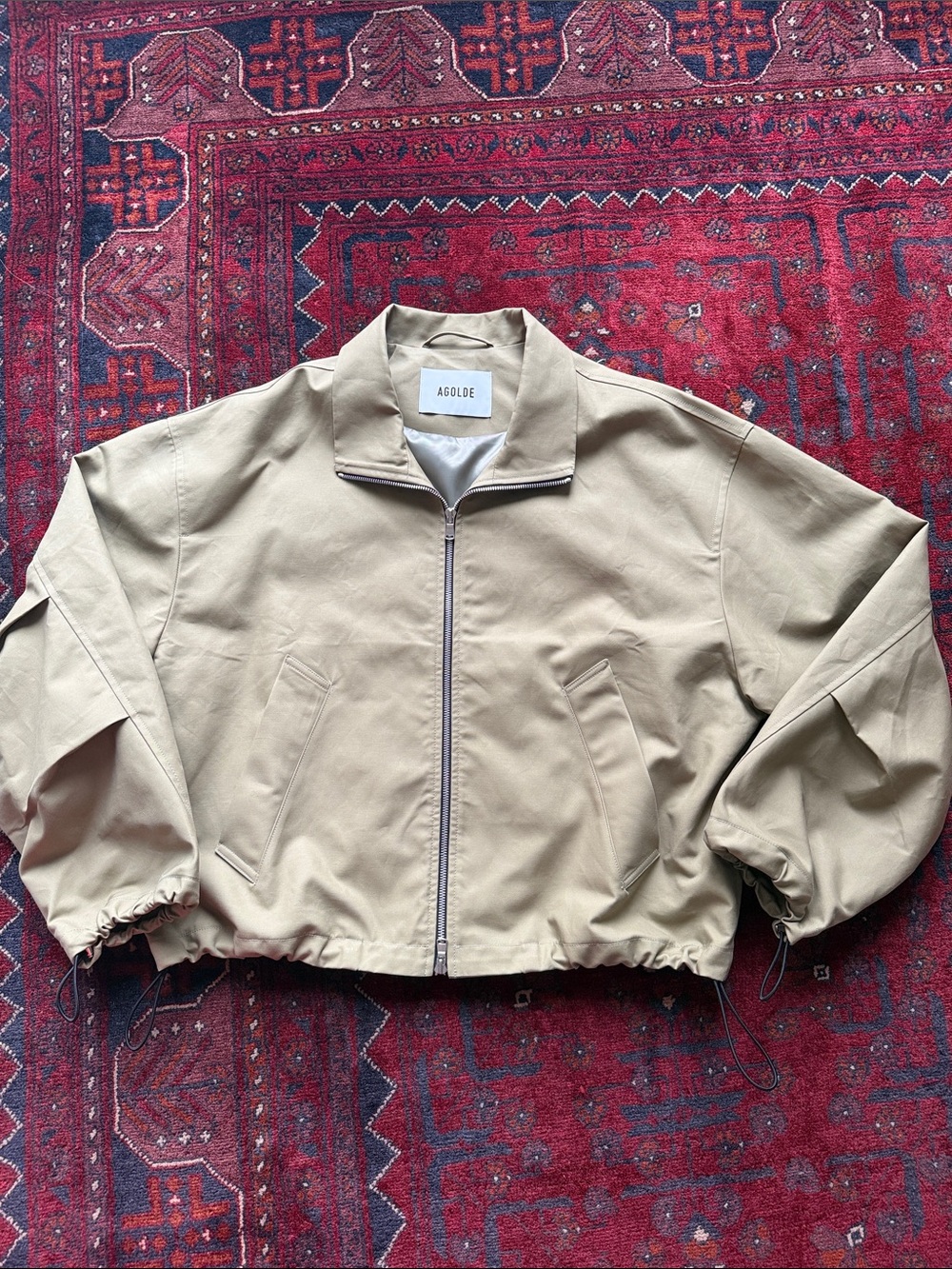 Agolde Laurie Green Bomber Cotton Jacket with toggles
